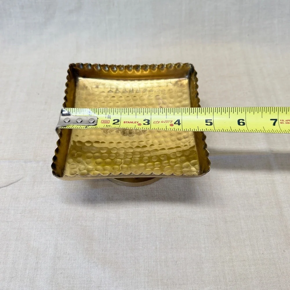 Vintage Brass Pedestal Trinket Dish Gold Tone Ring Holder Vanity Decor 1970s